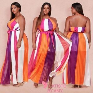 L'atise Plus Size Halter Maxi Dress Multicolor